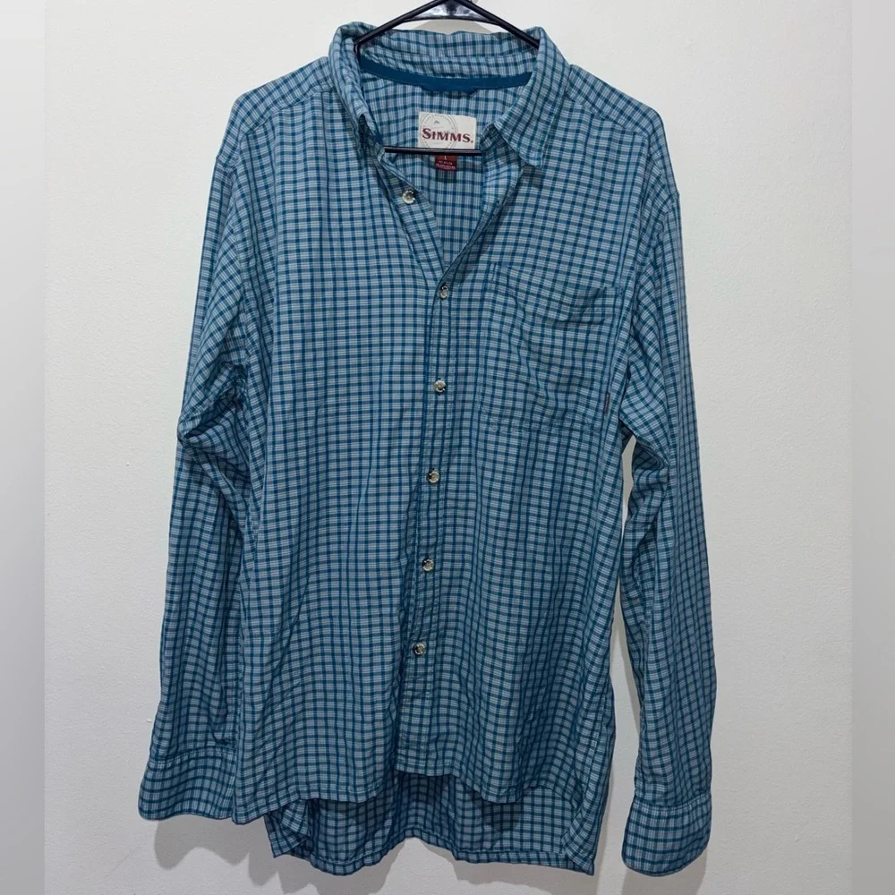 SIMMS Checkered Blue Button Down Size Large